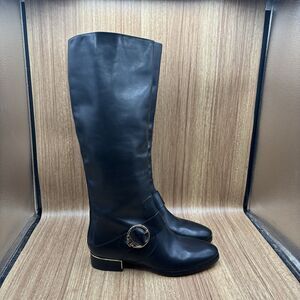Tory Burch SOFIA BUCKLED Logo Knee High Riding Boot Flat Equestrian 9 M Black